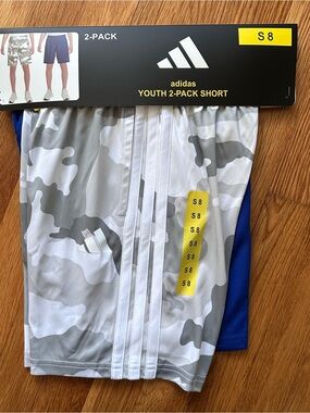 Adidas Youth Boys Size S 8 Shorts 2-Pack AEROREADY Camo Blue White NWT